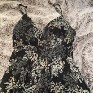 V-Neck Black Printed Maxi Dress